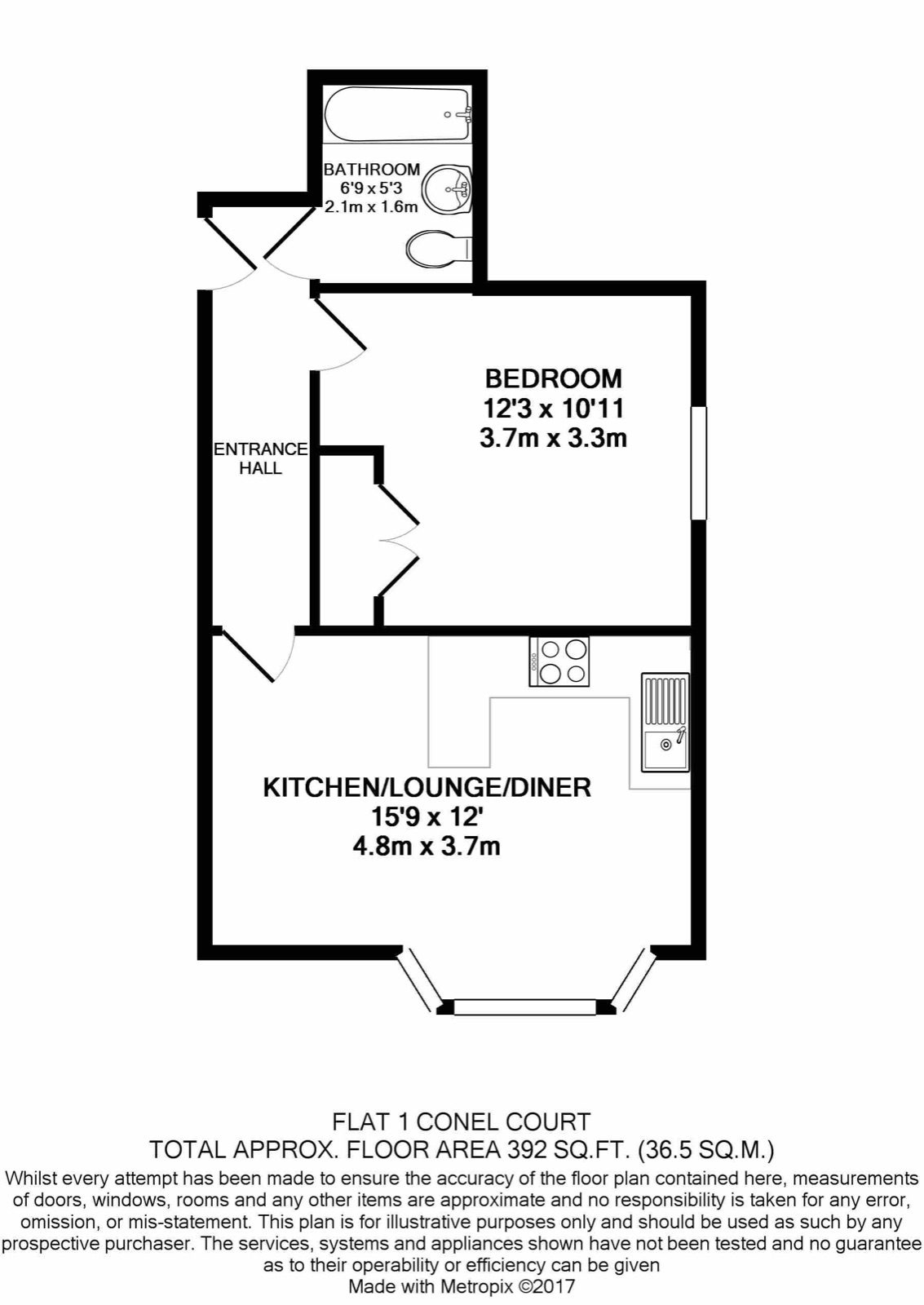 Floorplan of Flat 1, Conel Court