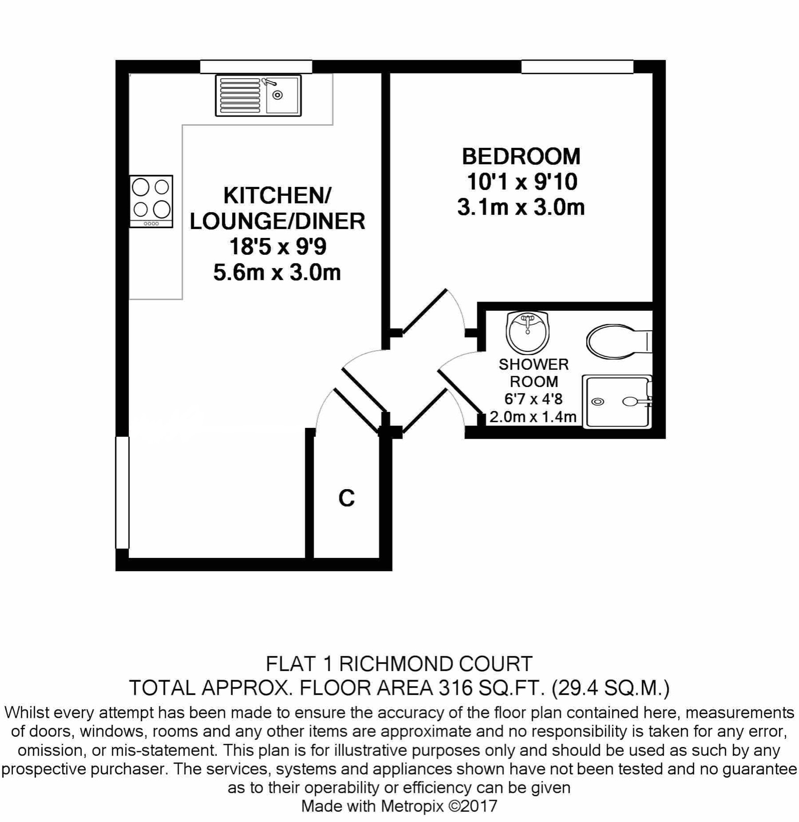 Floorplan of Flat 1, Richmond Court